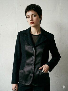 Vintage Taiga Black Mixed Media Blazer Silk Blend Panels Size 6 Made in USA